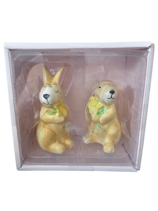 welcome spring Other - Welcome Spring Bunnies Holding Flowers  Salt & Pepper Shaker Hand Painted NIB